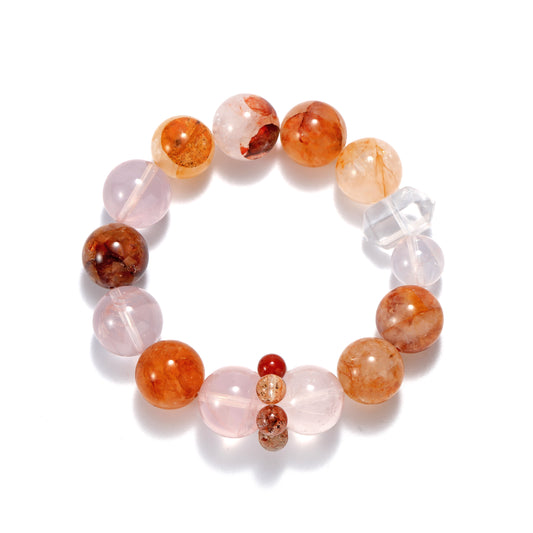 The combination of yellow gel and pink crystal creates this unique and charming bracelet
