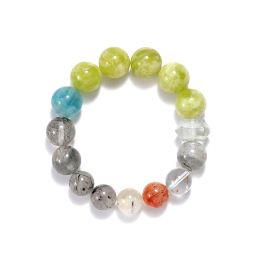 A fashionable bracelet made of three natural materials, Xiuyu Green Ghost Crystal Black Gold