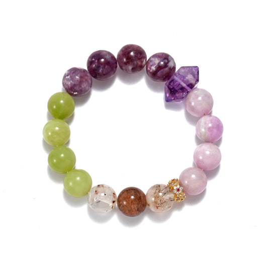 A bracelet with a grandmother's crystal Xiuyan jade purple lithium black gold and more than 4 materials
