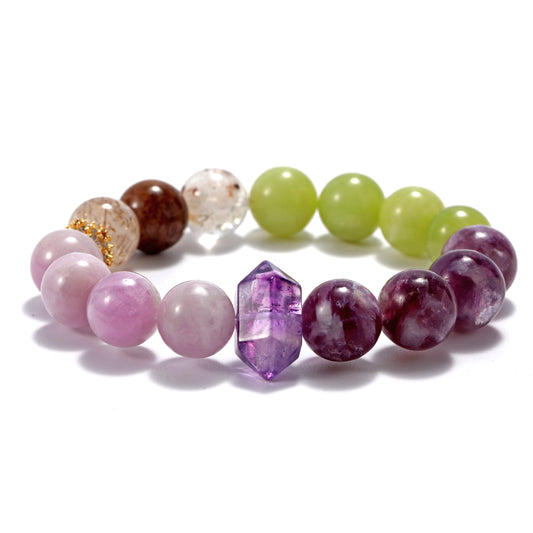 A bracelet with a grandmother's crystal Xiuyan jade purple lithium black gold and more than 4 materials